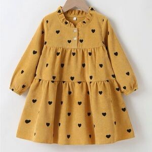 Toddler girl heart print corduroy smock dress